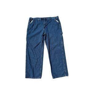 Mens RK Brand Carpenter Work Jeans 46x32 Relaxed Fit Blue Denim 100% Cotton